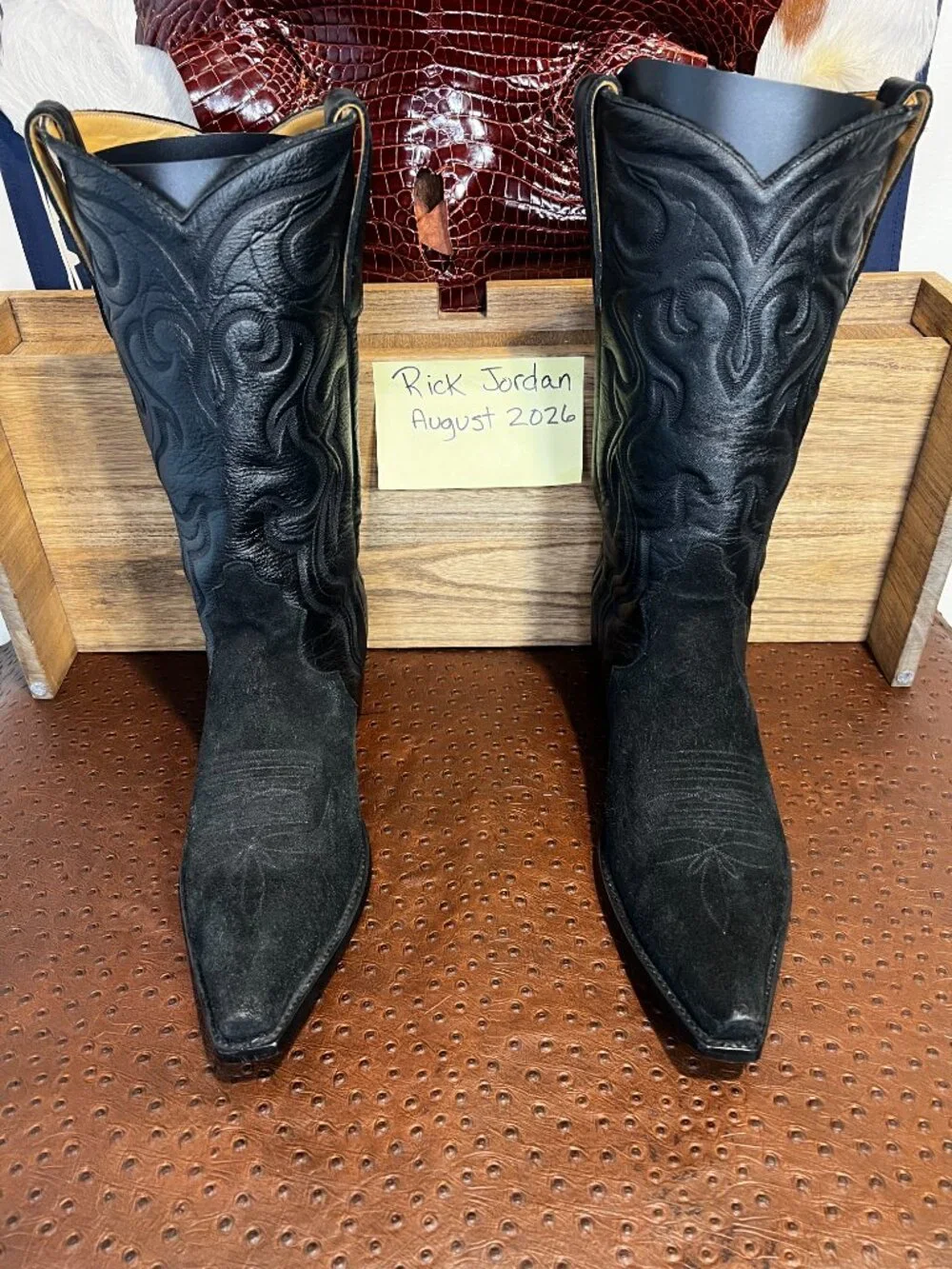 Liberty Boot Co. Black Calfskin Suede Triad Cowboy Boots in Men's Size 11.5D